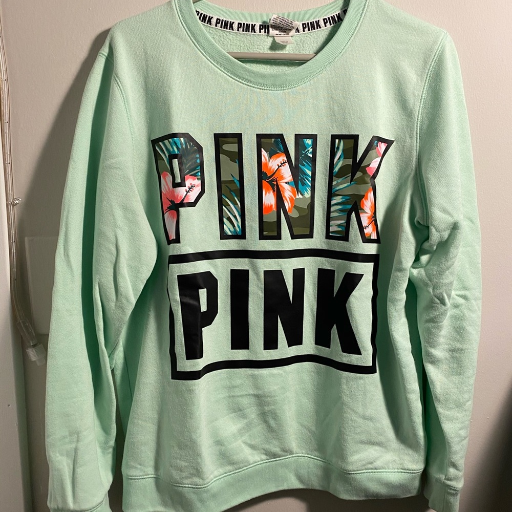 Teal Victoria Secret PINK Crewneck Tropical Flower